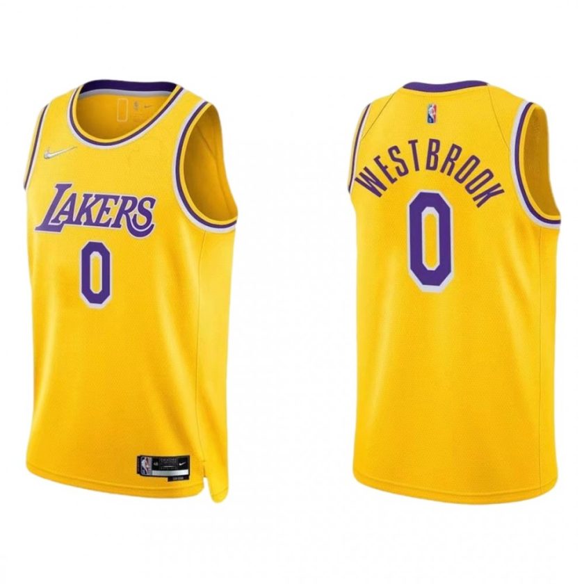 Men's Los Angeles Lakers Russell Westbrook #0 Nike Gold 2021/22 Swingman Jersey - Icon Edition