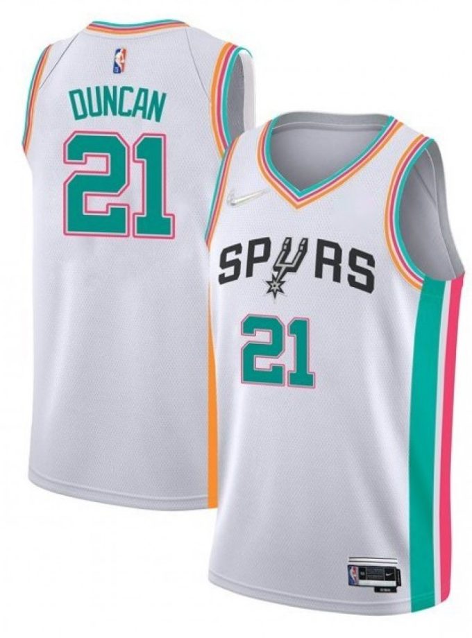 Men's San Antonio Spurs Tim Duncan #21 Nike White 2021/22 Swingman Jersey - City Edition