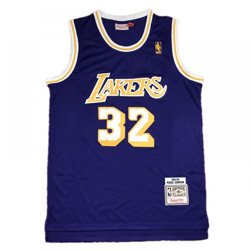 Men's Los Angeles Lakers Magic Johnson #32 Mitchell&Ness Purple 84-85 Hardwood Classics Jersey