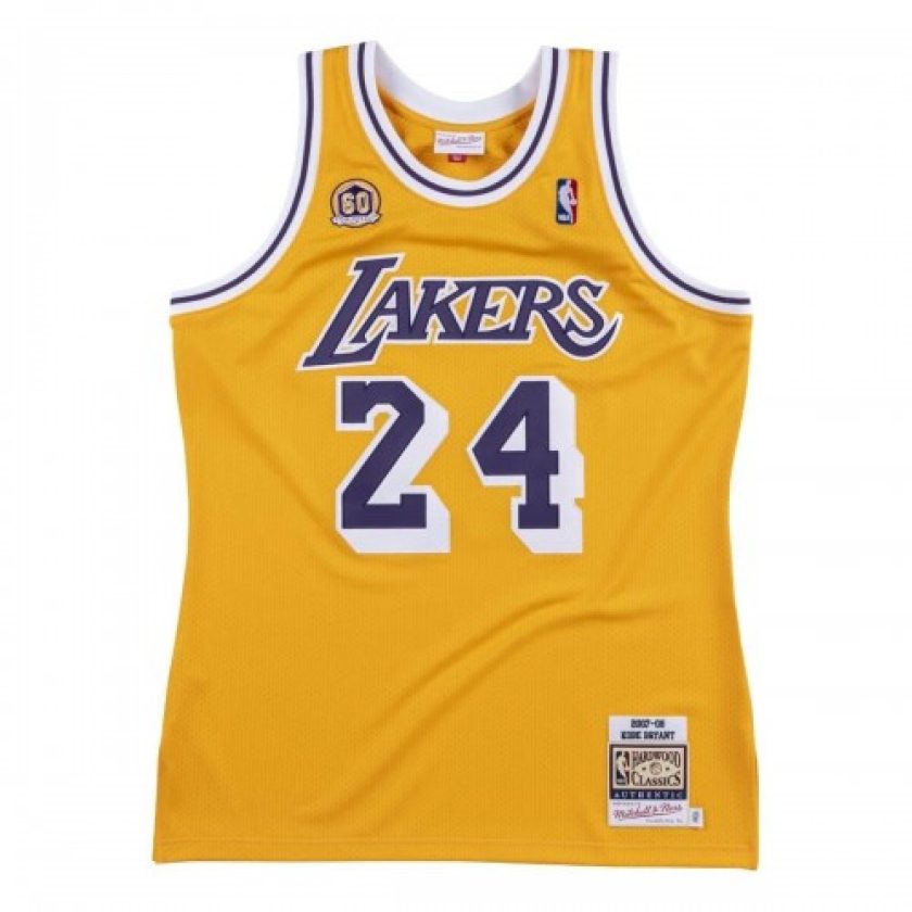 Men's Los Angeles Lakers Kobe Bryant #24 Throwback Mitchell & Ness Yellow 2007-08 Hardwood Classics Jersey