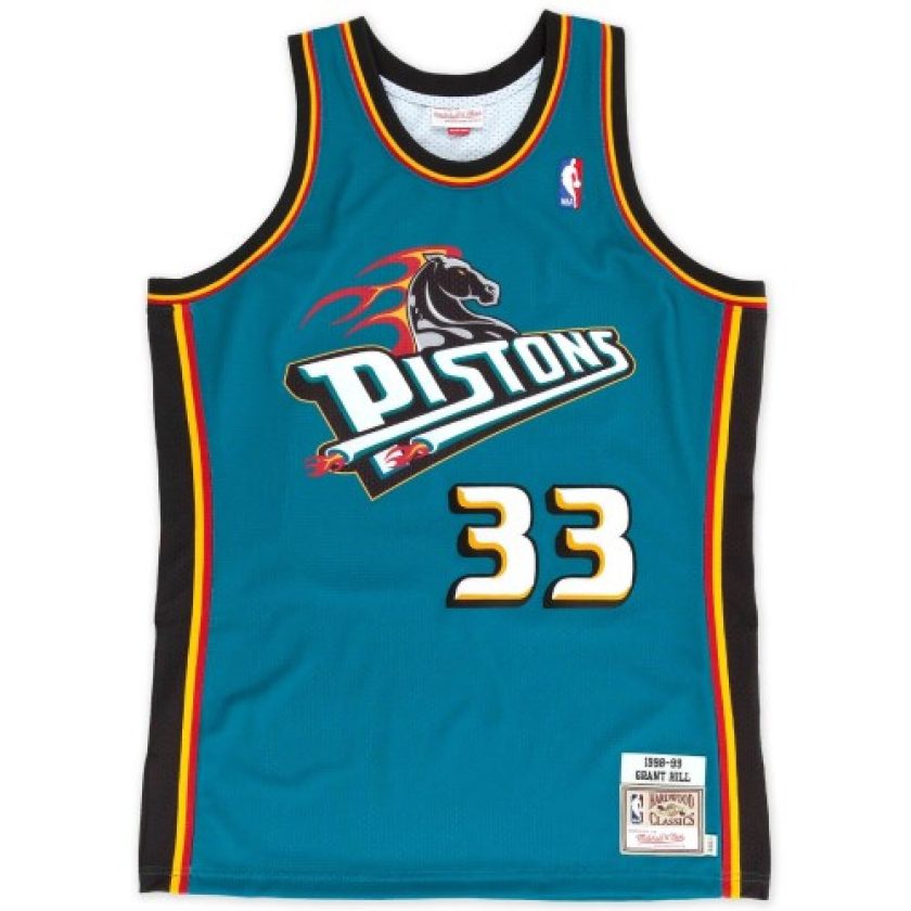 Men's Detroit Pistons Grant Hill #33 Throwback Mitchell & Ness Blue 98-99 Hardwood Classics Swingman Jersey