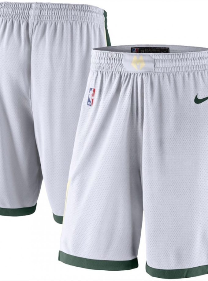 20/21 Men's Milwaukee Bucks Nike White/Hunter Green Association Edition Performance Swingman Shorts