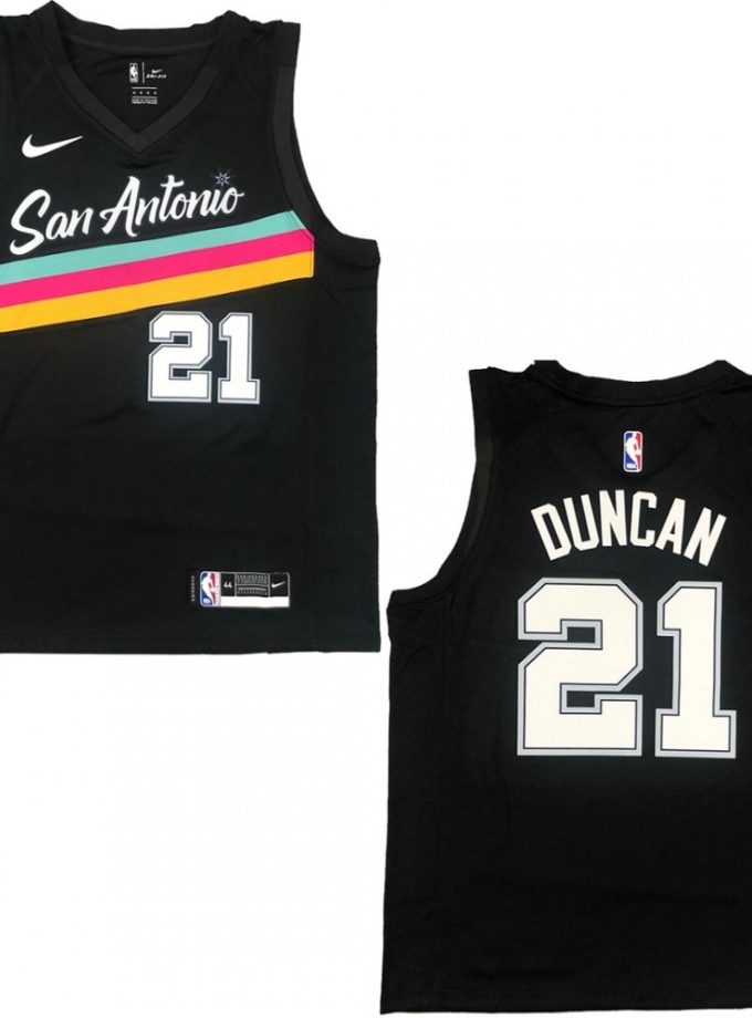 Men's San Antonio Spurs Tim Duncan #21 Nike Black 20/21 Swingman Jersey - City Edition