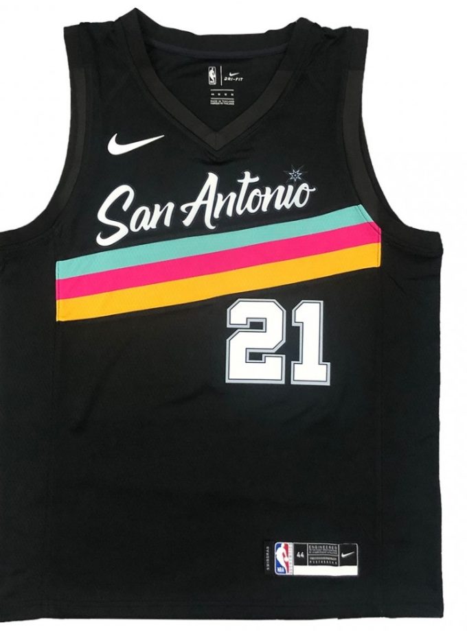 Men's San Antonio Spurs Tim Duncan #21 Nike Black 20/21 Swingman Jersey - City Edition